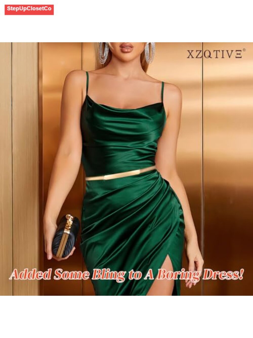2-Piece Skinny Metal Chain Waist Belt for Women, Stretchy Saree Cinch Belt for - Picture 2 of 6